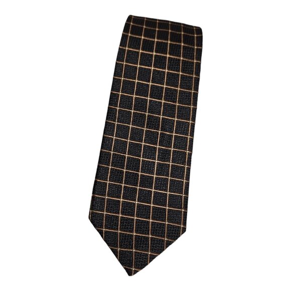 CANALI Men's 100% Silk Necktie LUXURY Tie Black Geometric W:3.7" EUC